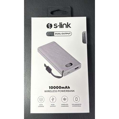 S-link IP-G10RW 10000mAh Kablosuz USB+Type-C+Micro Gri LCD Ekranlı Taşınabilir Pil Şarj Cihazı