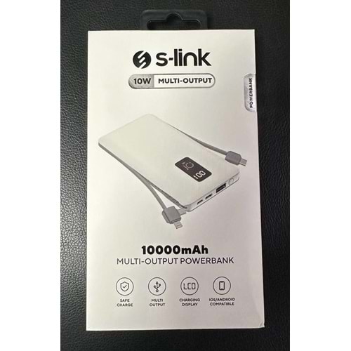 S-link IP-T100C 10000mAh Lightning+Micro+Type C Kablolu Powerbank Beyaz LCDli Taşınabilir Pil Şarj Cihazı