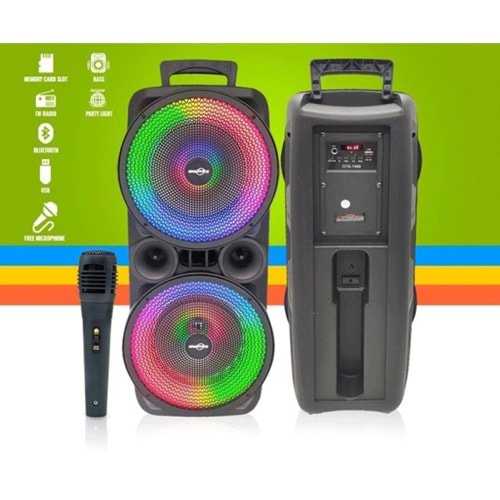 TELSAN GTS-1569 Mikrofonlu Bluetooth Hoparlör 8x2 16İNÇ Toplantı Parti Eğlence LED Işıklı Sd Kart Fm USB Girişli Speaker