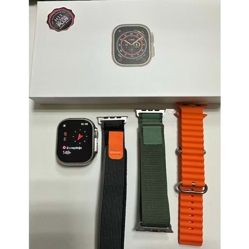 Telsan H11 Ultra Plus 49MM Full Hd Ekran Kordon Kilitli Bluetooth Arama Destekli Watch 8 Ultra Akıllı Saat (3 kordon)