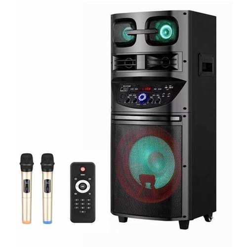 TELSAN HS-TS12K8 SD/USB/FM 12inc BLUETOOTH ÇİFT KABLOSUZ KARAOKE MİKROFONLU KUMANDALI RGB MÜZİK KUTUSU