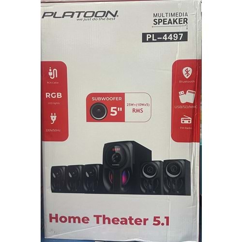 Platoon PL-4497 5D Super 5+1 RGB SD USB FM BLUETOOTH Subwoofer Multimedia Sinema Ses Sistemi