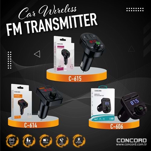 CONCORD C-615 3.1A ÇİFT USB/TF/BT/FM BLUETOOTH TRANSMİTTER