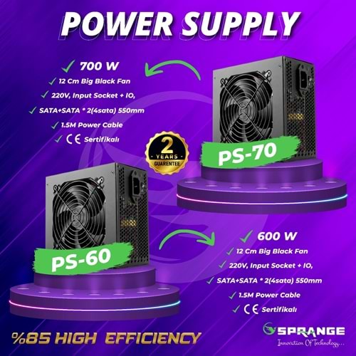 SPRANGE PS-60 600W Power Supply 4 SATA 12CM Geniş Fan Güç Kaynağı