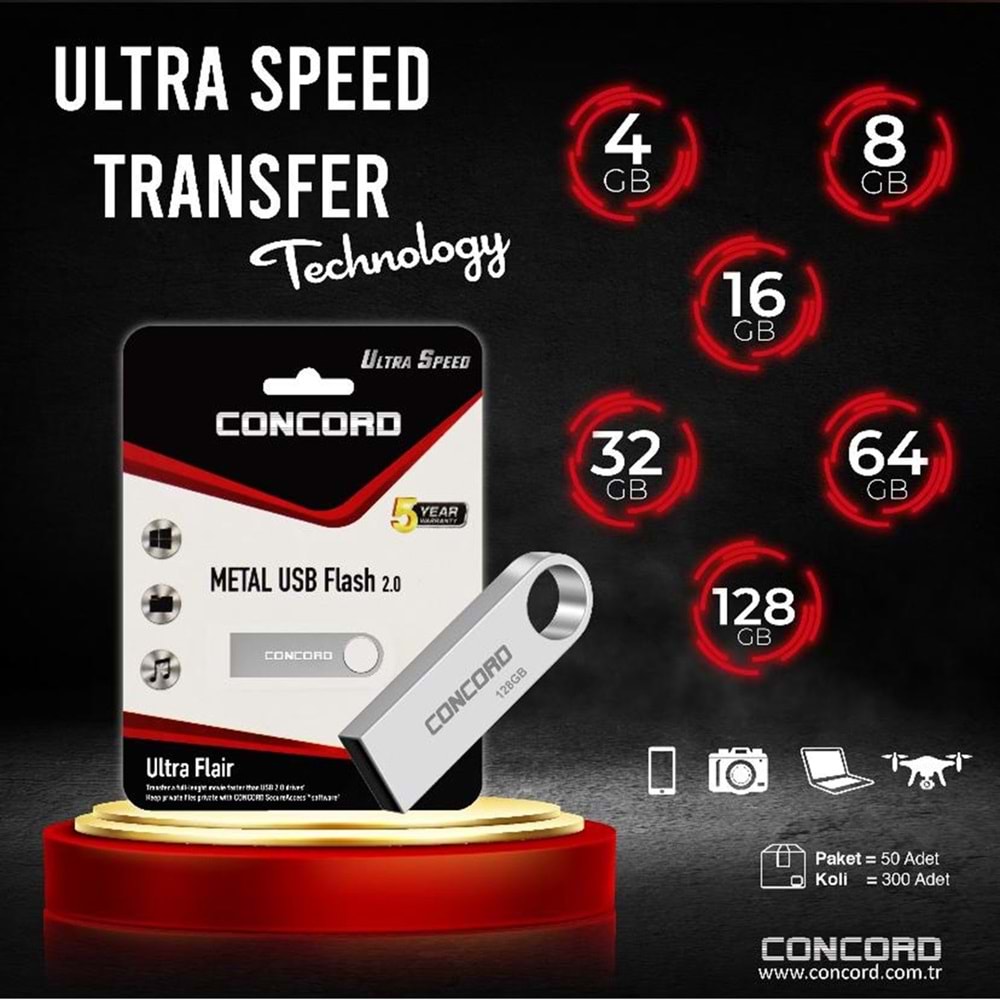 CONCORD C-U64 64GB USB 2.0 METAL ULTRA FLAİR FLASH BELLEK