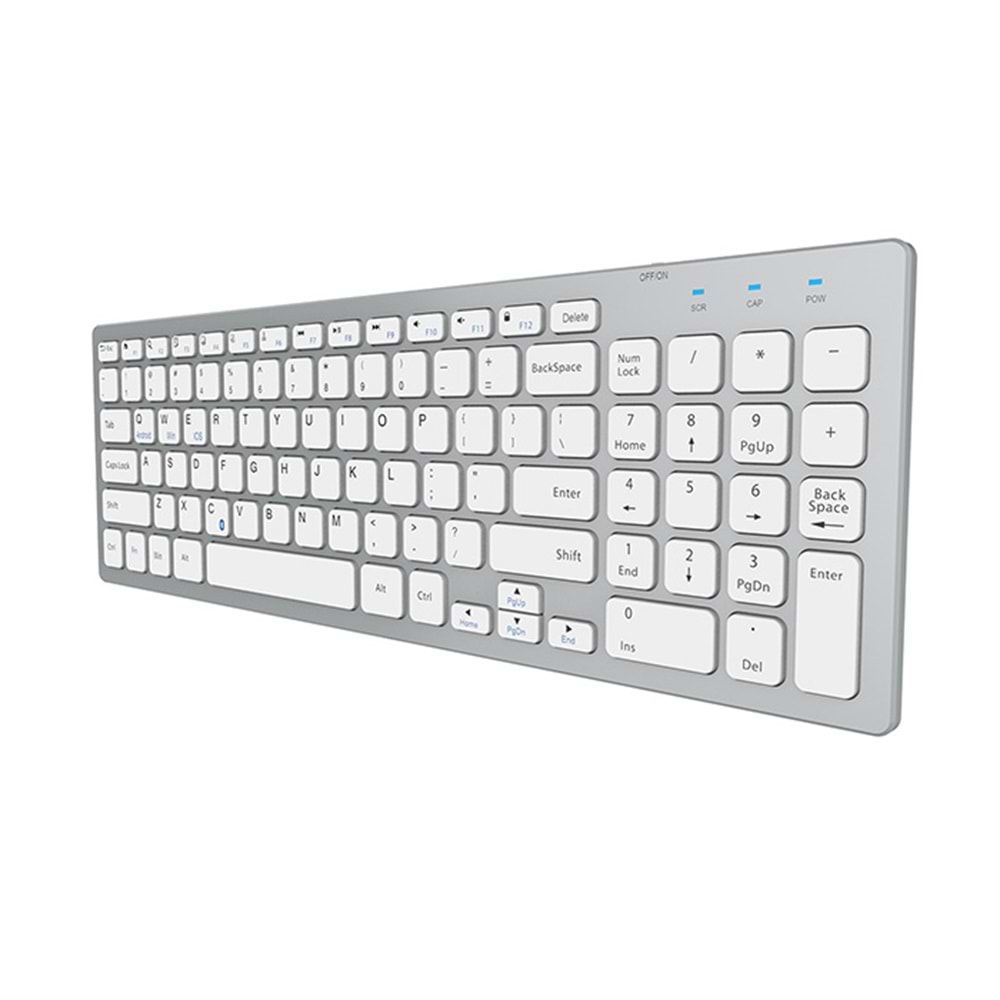 Everest KB-80W Beyaz/Gümüş 2.4Ghz Ultra İnce Q Mac/Win/Android/Ios Uyumlu Kablosuz Klavye