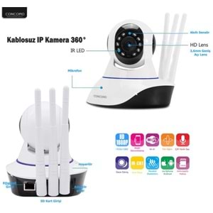 Concord C-630 3MP 1080P Full HD Gece Görüşlü Wifi TF Kart Destekli Hareketli IP Kamera