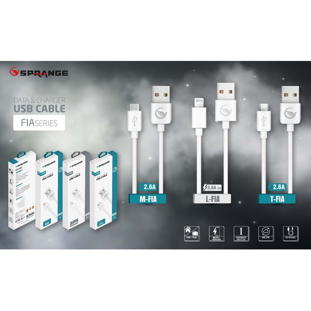 SPRANGE M-FİA 2.6A MİCRO KABLO DATA VE ŞARJ KABLOSU 2METRE