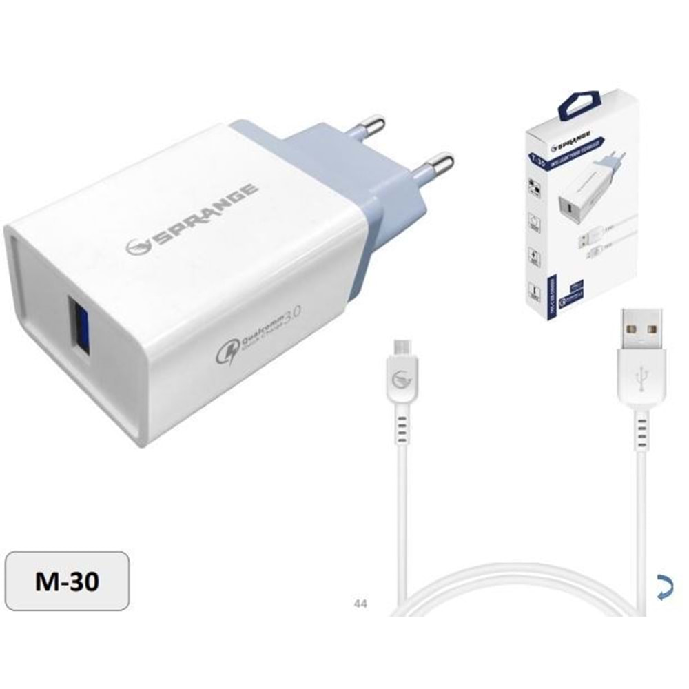 SPRANGE M-30 HIZLI ŞARJ 23W 5V3A QUİCK FAST CHARGE QUALCOMM SAMSUNG MİCRO ŞARJ ALETİ TAKIM