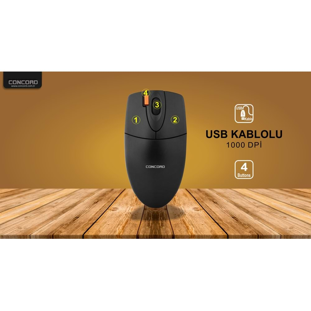 CONCORD C-1 ÇİFT KLİCK 2X CLİCK OPTİK 3D MOUSE 1.5METRE