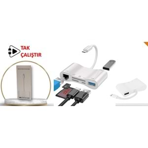 CONCORD BYL-1034 LİGHTNİNG TO ŞARJ 2X USB 3.0 SD TF KART OKUYUCU RJ45 USB LAN ÇEVİRİCİ 100MHZ