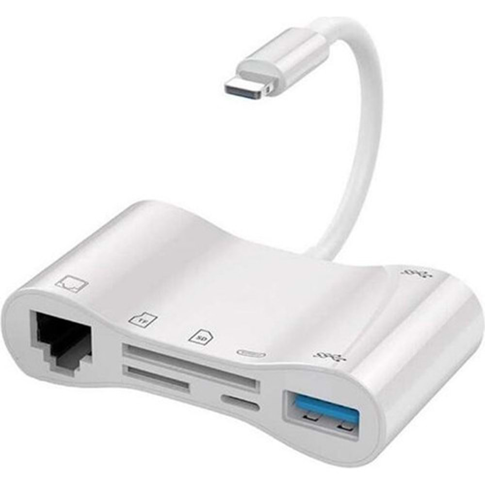 CONCORD BYL-1034 LİGHTNİNG TO ŞARJ 2X USB 3.0 SD TF KART OKUYUCU RJ45 USB LAN ÇEVİRİCİ 100MHZ