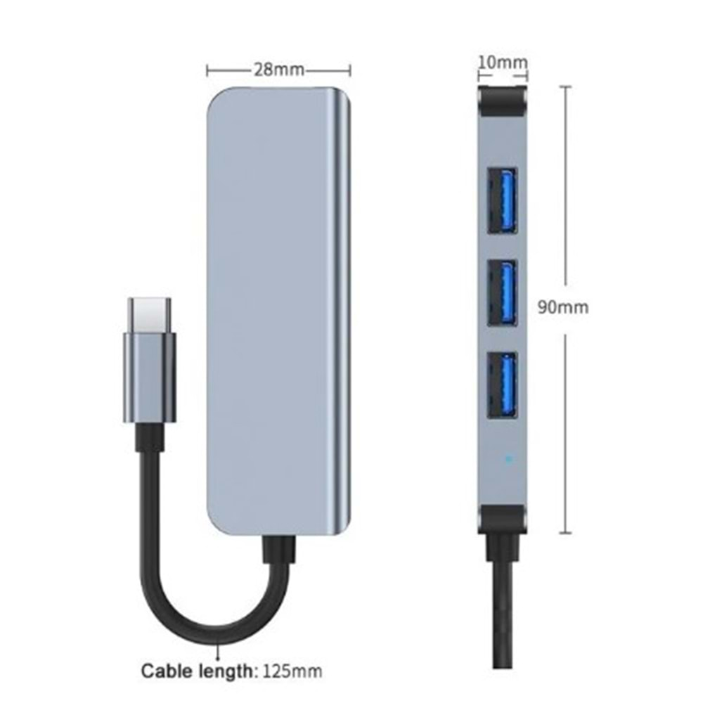 CONCORD BYL-2013T ALÜMİNYUM GÖVDE TYPE-C 4 PORTLU USB 3.0 HUB USB ÇOKLAYICI