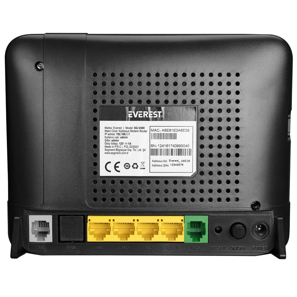 Everest SG-V400 2.4GHz 300Mbps ADSL2+/VDSL2 2*5dBi Dahili Antenli VoIP Destekli Kablosuz Modem Route