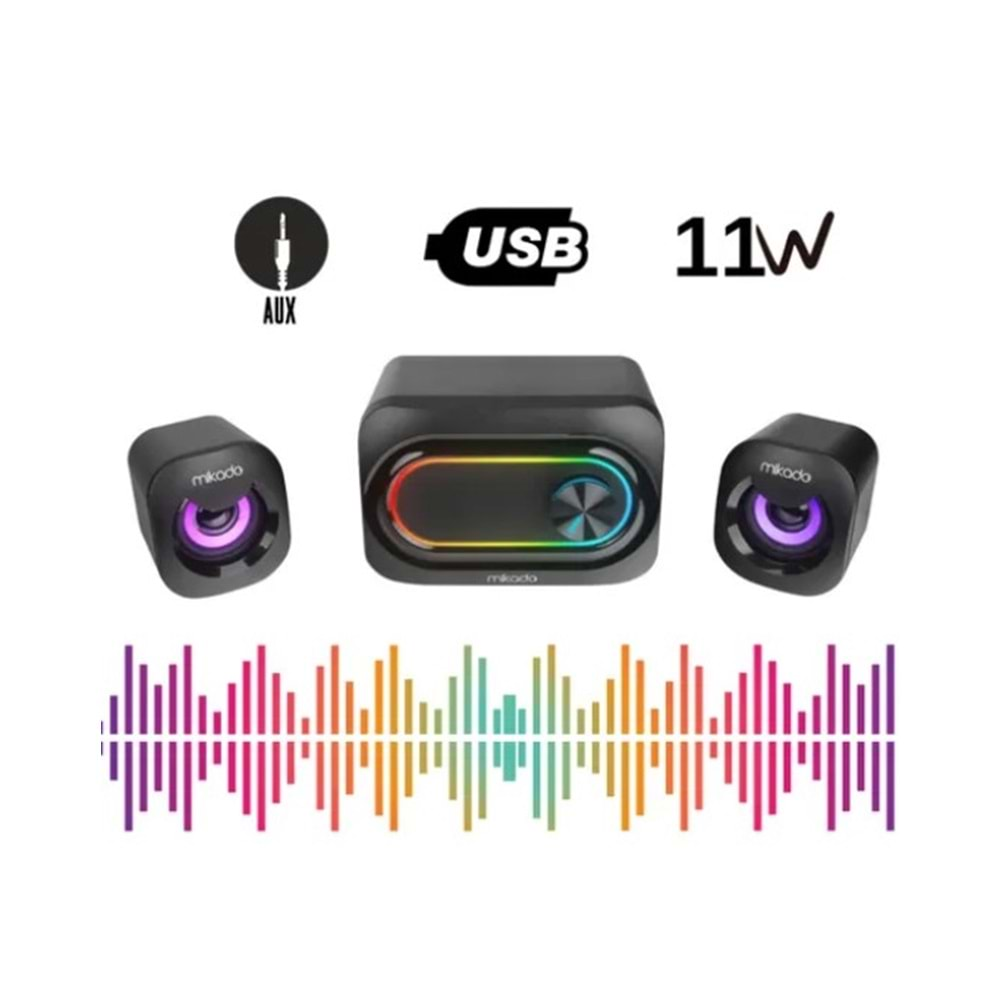 Mikado MD-511 5W+3W×2 USB RGB Ledli 2+1 Gaming Speaker Hoparlör