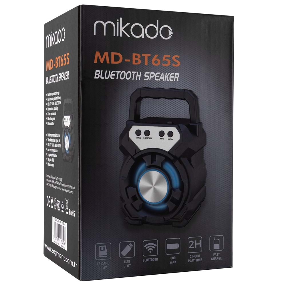 Mikado MD-BT65 5W 800mAh 3.7V USB/TF Cart / Bluetooth Taşınabilir Speaker Hoparlör