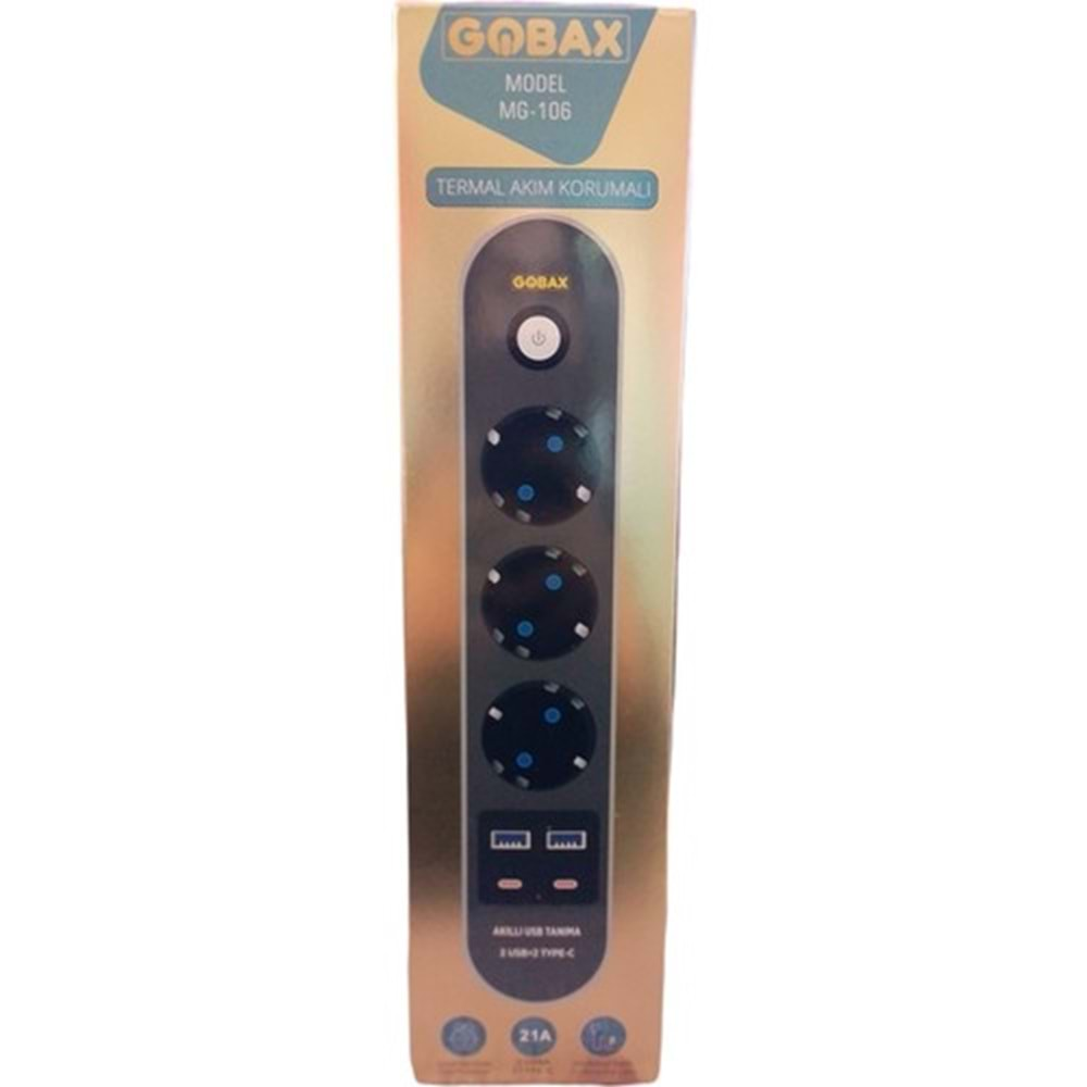 GOBAX MG-106 2XUSB + 2XTYPE-C 2.1A 3X PRİZ ANAHTARLI TERMAL AKIM KORUMALI PRİZ 2M KABLO