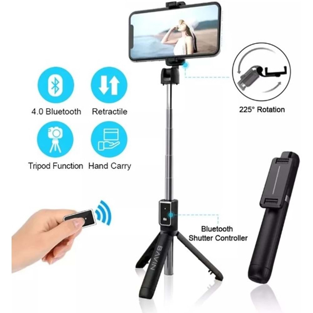 Telsan N08S Bluetooth Uzaktan Kumandalı 15 Cm Işıklı Tripod Selfie Çubuğu N-08S