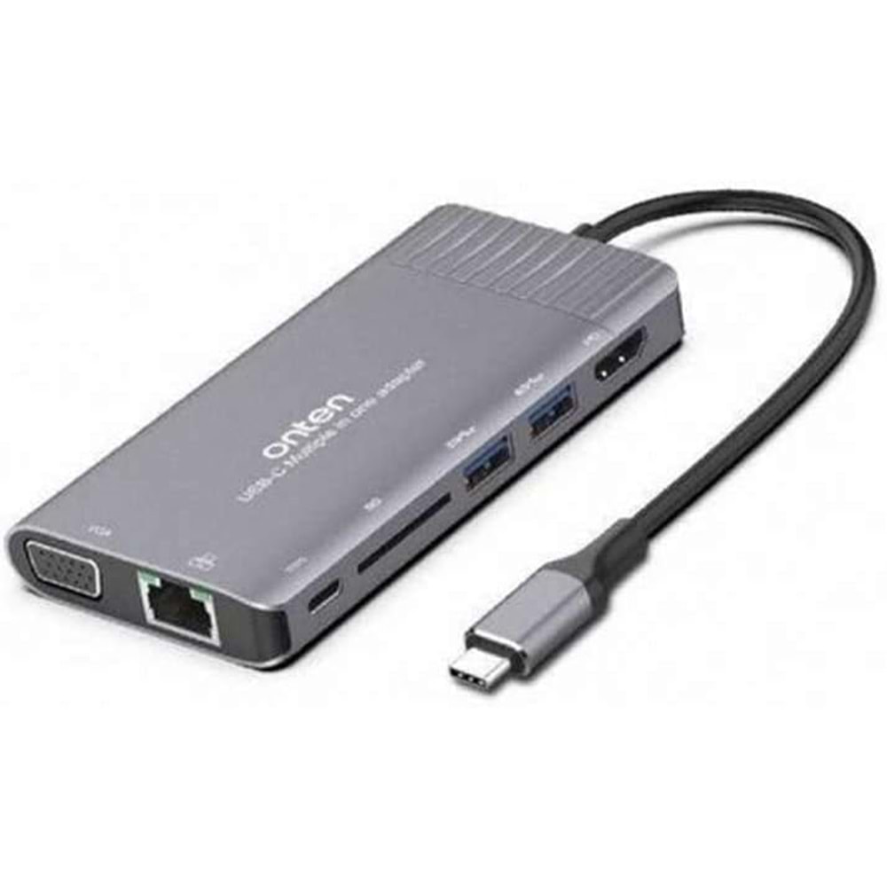 ONTEN OTN-95117 TYPE-C TO USB 3.0 x 2 SD/TF Card reader 4K HDMI / VGA Jack 3.5mm Gigabit Lan C (PD) 8İN1 Port