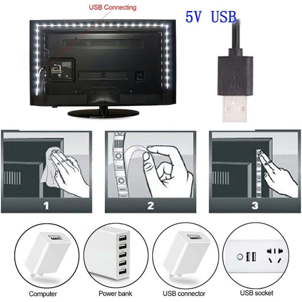 SPRANGE SP-LD5 Sese Duyarlı Bluetooth 5 Metre Tv Arkası USB Girişli Rgb Şerit LED Kumanda ile Kontrol Led