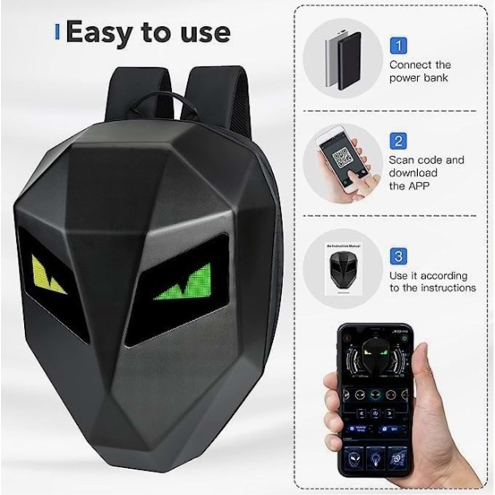 TELSAN LED Şövalye Sırt Çantası Motosiklet Binicilik Sırt Çanta Sert Kabuk Seyahat Çantası Dizüstü Bilgisayar Çantası DIY Kask Çantası Seyahat Kampı için Daypack Bisiklet Depolama Çantası 19inch