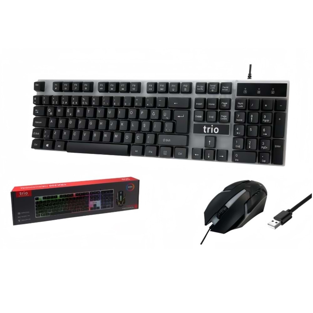 TRİO TRK200 USB KABLOLU TÜRKÇE Q IŞIKLI RAİNBOW GAMİNG KLAVYE + MOUSE SET