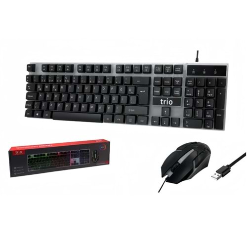 TRİO TRK200 USB KABLOLU TÜRKÇE Q IŞIKLI RAİNBOW GAMİNG KLAVYE + MOUSE SET