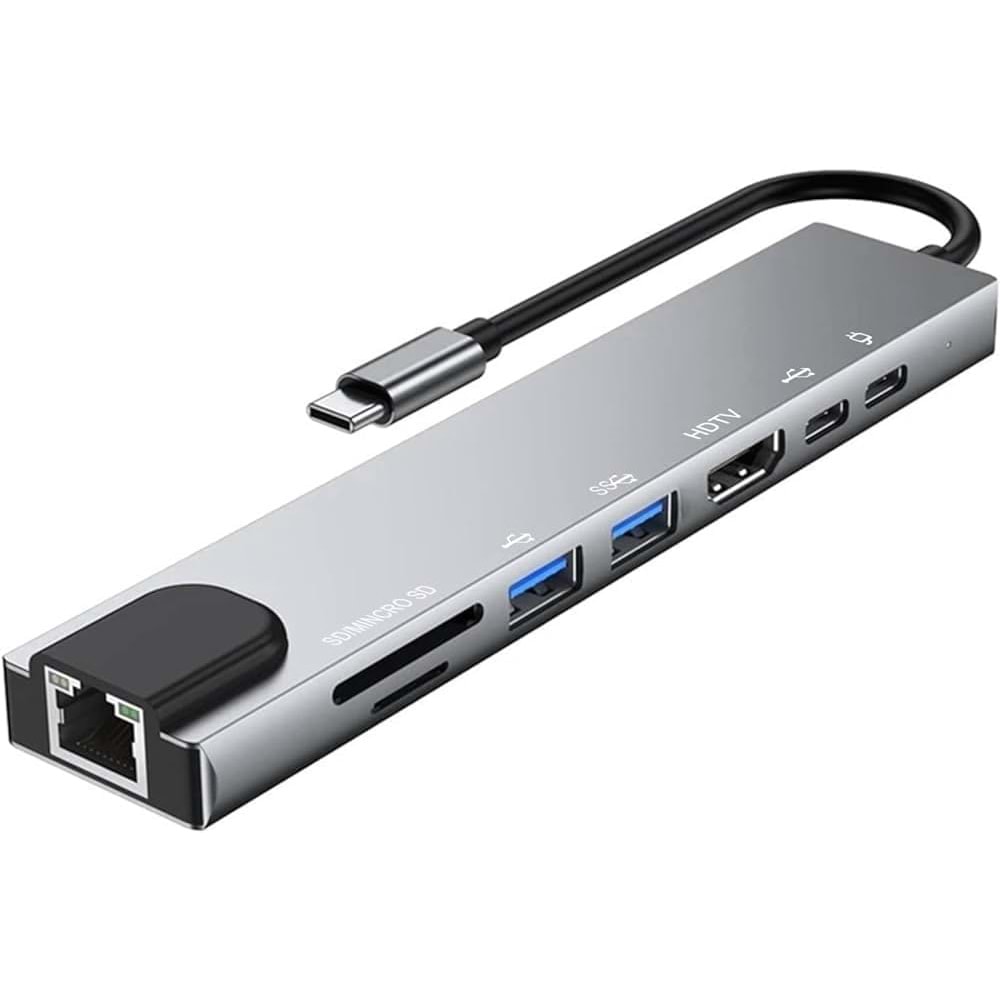 HADRON HDX7841 TYPE-C TO HDTV HDMI 4K 30HZ + 2 TYPE-C + 2 USB3.0 + LAN + SD + TF 8IN1