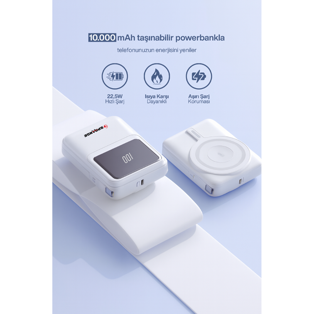 SPRANGE SR-P27M MAGSAFE WİRELESS 10000MAH 15W HIZLI ŞARJ 27W PD GÖSTERGELİ POWERBANK