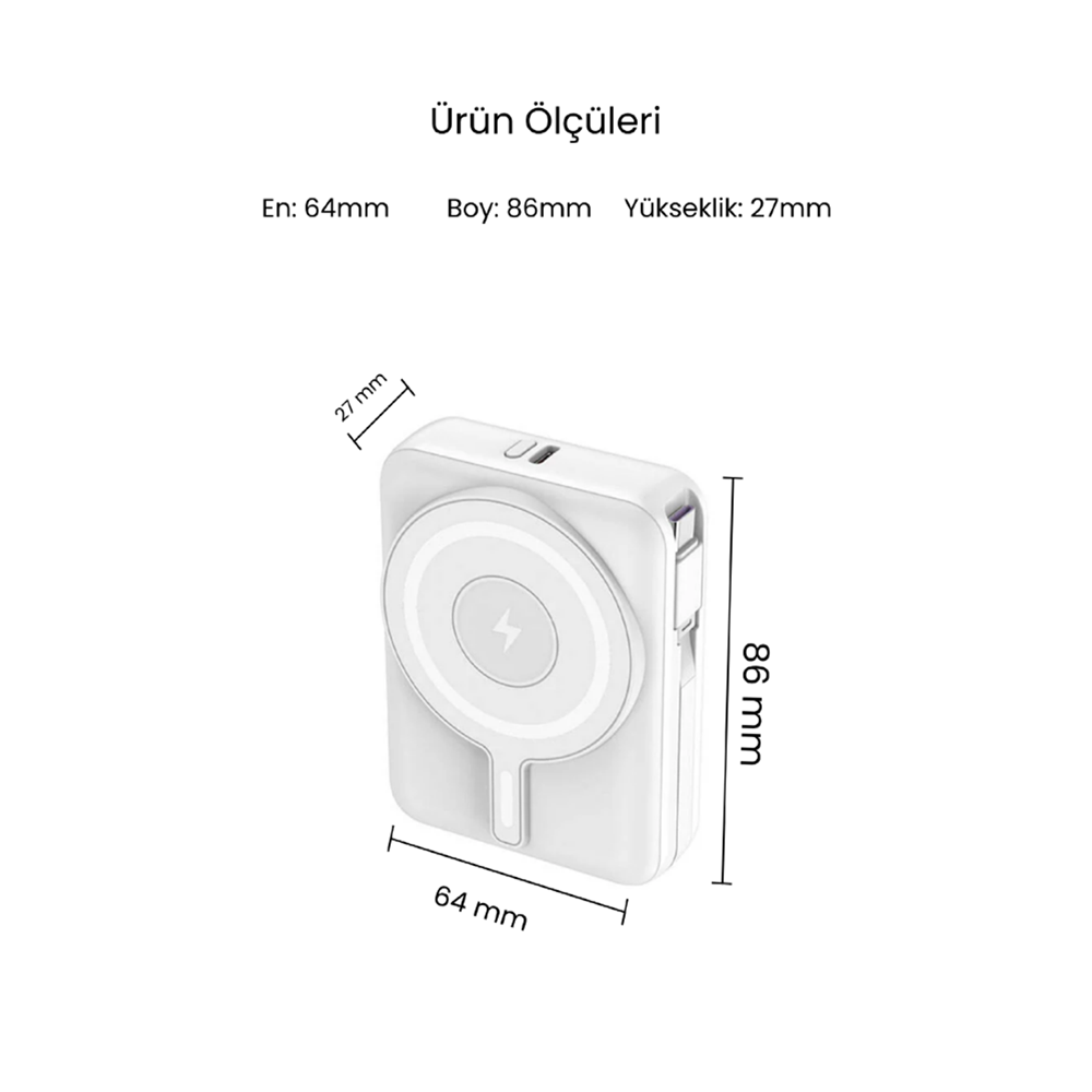 SPRANGE SR-P27M MAGSAFE WİRELESS 10000MAH 15W HIZLI ŞARJ 27W PD GÖSTERGELİ POWERBANK