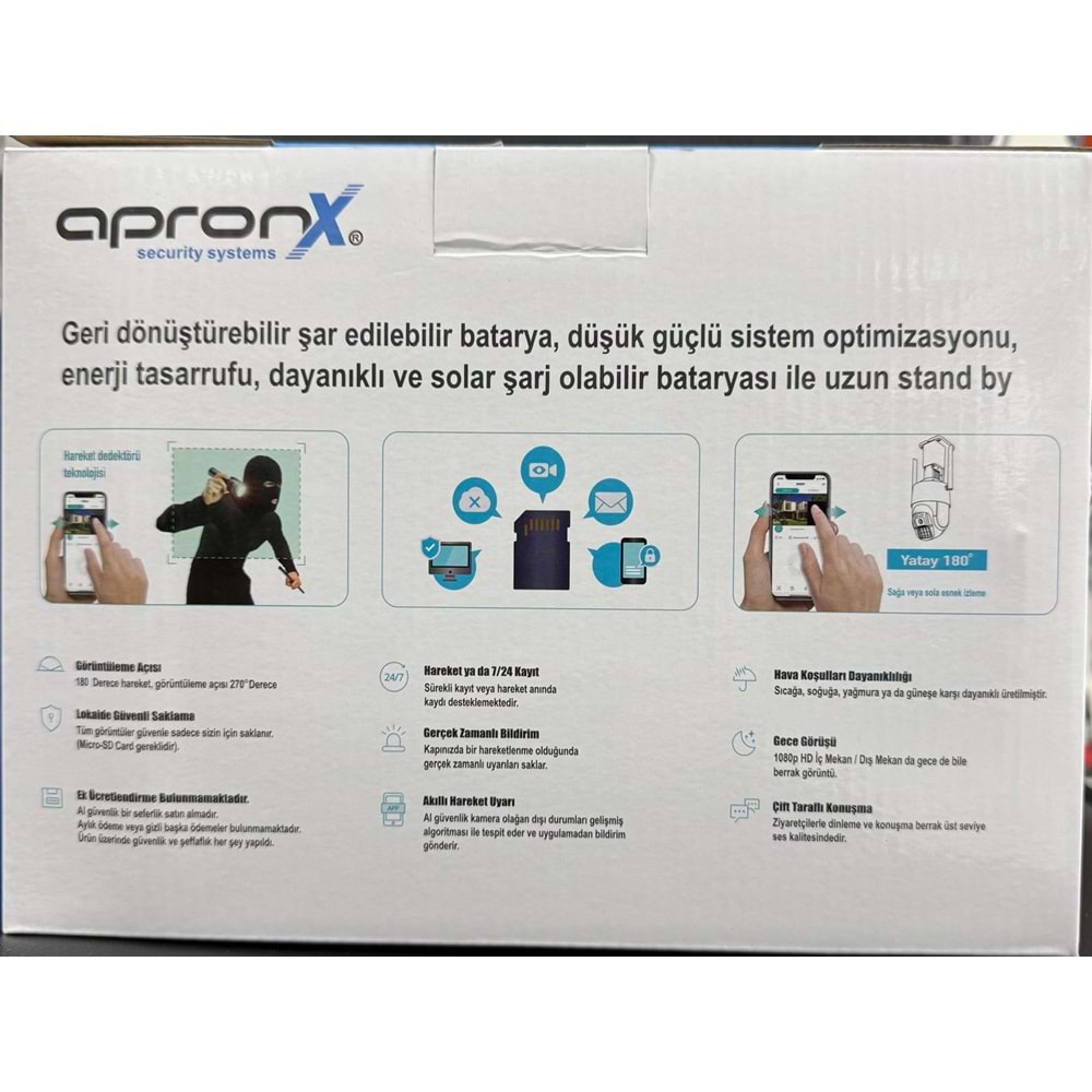 Apronx APX-WSP344 6MP 3.6mm+3.6mm 4G SİM KART 4 Kamera Suya Dayanıklı Dış Ortam İp Kamera
