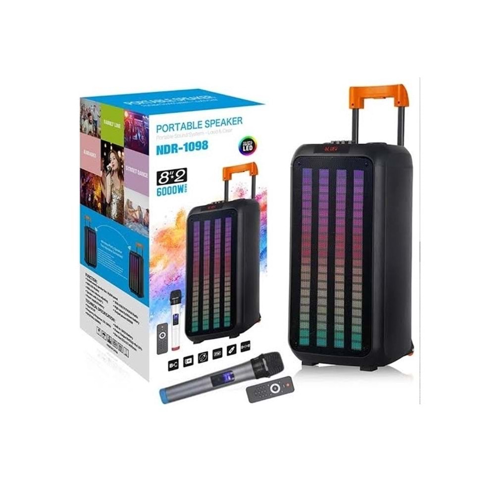 TELSAN NDR-1098 SD/USB/FM 16inc KUMANDALI KABLOSUZ MİKROFONLU BLUETOOTH RGB IŞIKLI MÜZİK KUTUSU