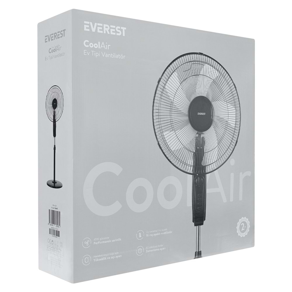Everest FAN11 CoolAir Siyah/Gri 16 45W 5 Kanat 3 Kademe 1200RPM Zaman Ayarlı Vantilatör/ Pervanesi