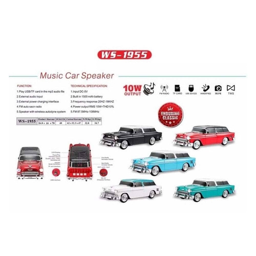 TELSAN WS-1955 SD USB FM BLUETOOTH ANTİKA ARABA LEDLİ SPEAKER