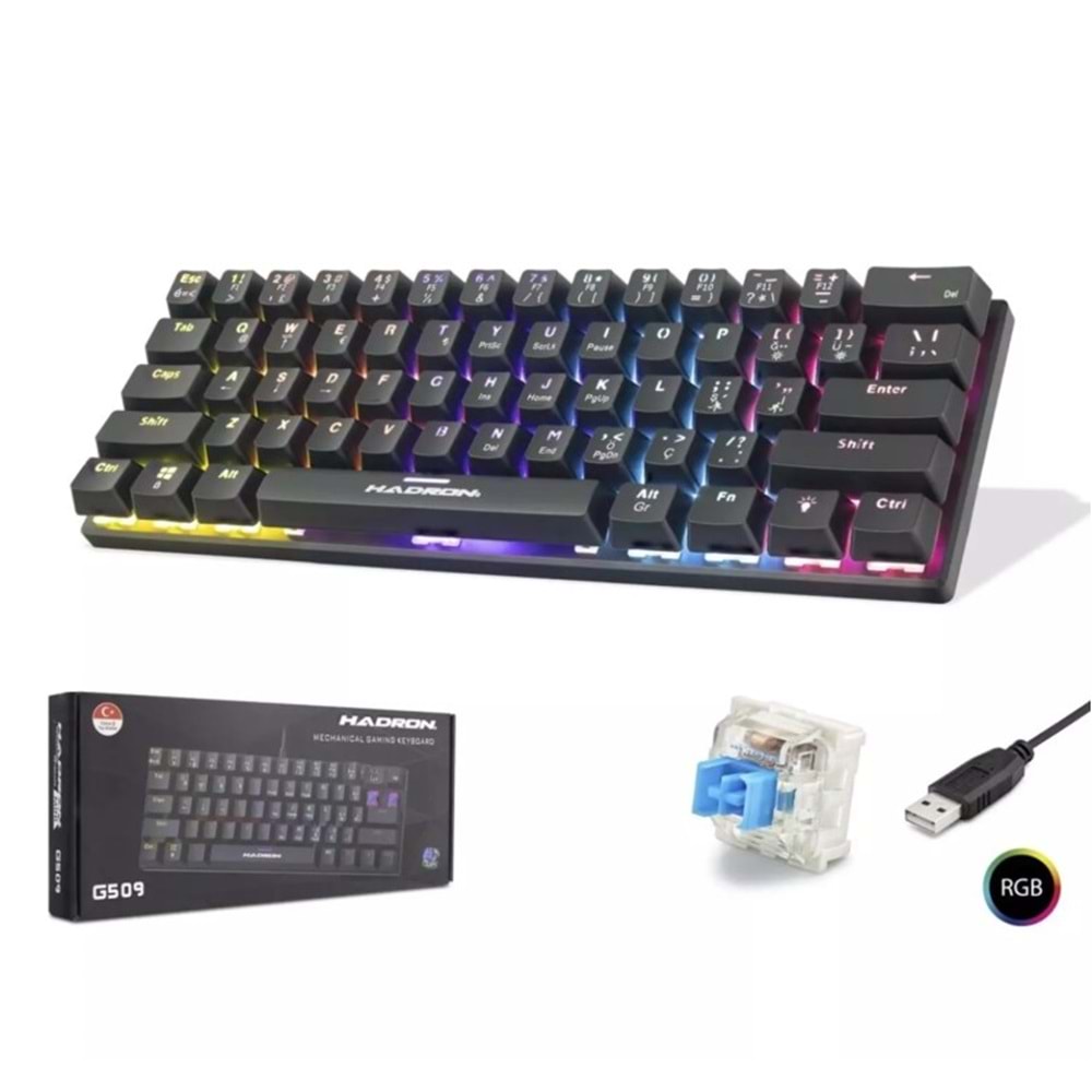 Hadron G509B Kablolu Oyuncu Mini Klavye Mekanik Blue Switch Rgb Q Siyah