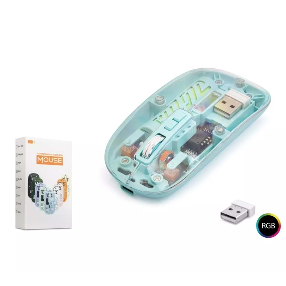 Nodar ND1201b Wireless Şeffaf Rgb Işıklı Şarjlı Bluetooth Mouse