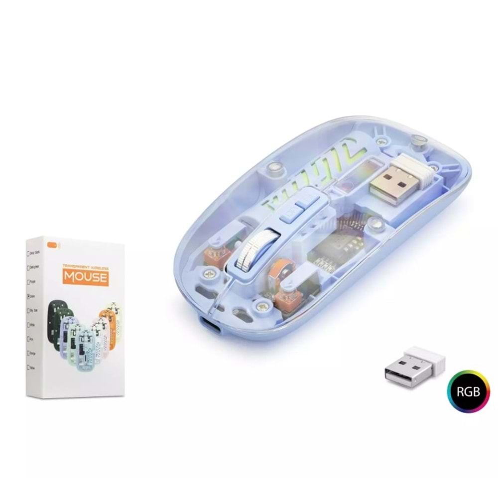 Nodar ND1201b Wireless Şeffaf Rgb Işıklı Şarjlı Bluetooth Mouse