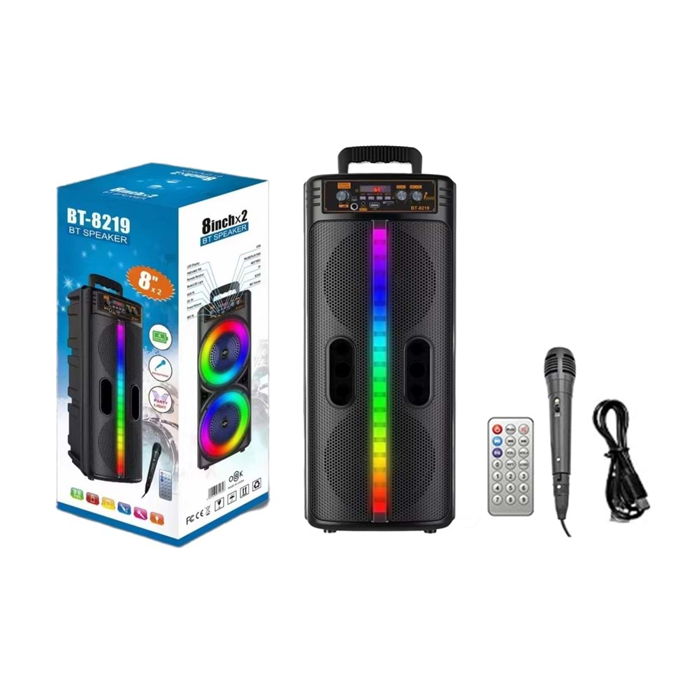TELSAN BT-8219 BT/SD/USB GİRİŞLİ RGB IŞIKLI MİKROFONLU 8X2 16