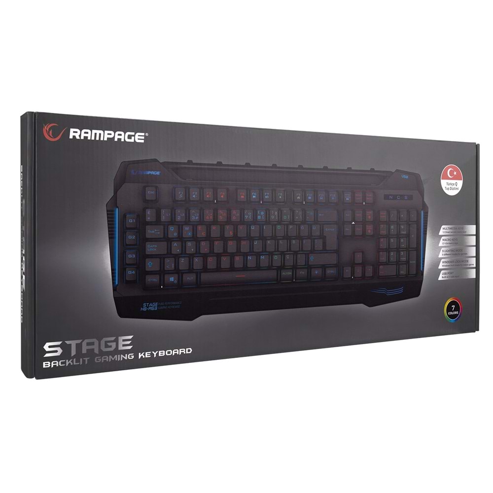 Rampage KB-R63 STAGE Siyah 4 Makro Fonksiyon Sese Duyarlı Işıklı RGB Q USB +Ses Mik Çıkışlı Oyuncu Klavyesi