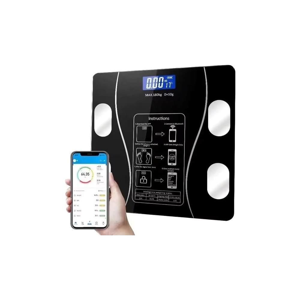 Concord C-W01 Mobil Uygulama İle Takip Led Göstergeli Dijital Akıllı Bluetooth Baskül