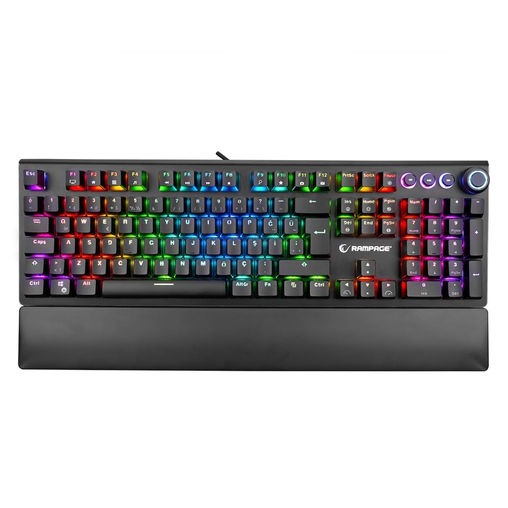Rampage KB-R92 THUNDER Siyah USB Bilek Destekli Blue Switch Full RGB Q Gaming Oyuncu Mekanik Klavye