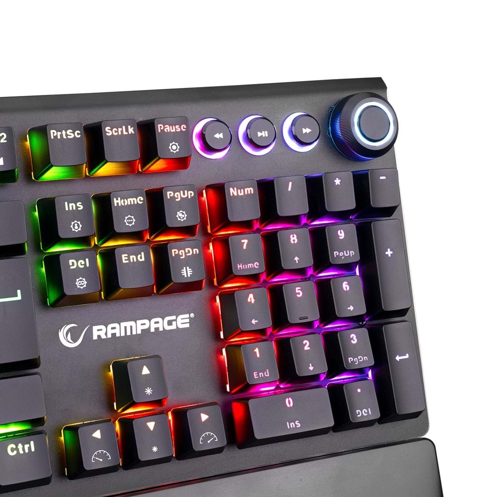 Rampage KB-R92 THUNDER Siyah USB Bilek Destekli Blue Switch Full RGB Q Gaming Oyuncu Mekanik Klavye