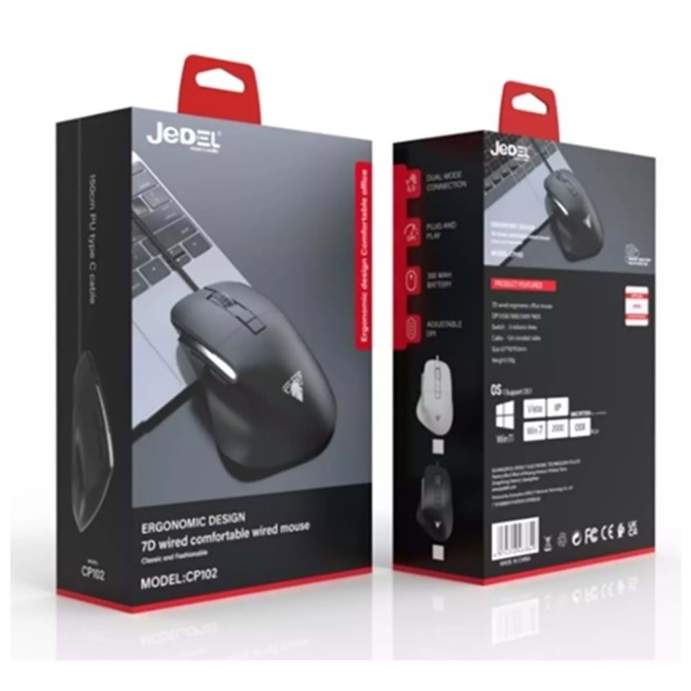 Jedel CP102 Optik Sensör 3600 DPI 7 Düğmeli Örgülü kablolu Gaming Mouse Siyah/Beyaz