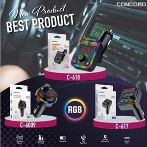 CONCORD C-6009 RGB LED IŞIKLI PD + 3.1A ÇİFT USB/TF/BT/FM BLUETOOTH TRANSMİTTER