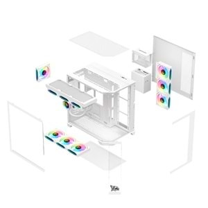 GAMEAGLE EDGE BEYAZ BİLGİSAYAR KASASI + 850W 80 PLUS BRONZE POWER + 360MM SIVI SOĞUTMA + 7 ARGB KUMANDALI FAN BEYAZ