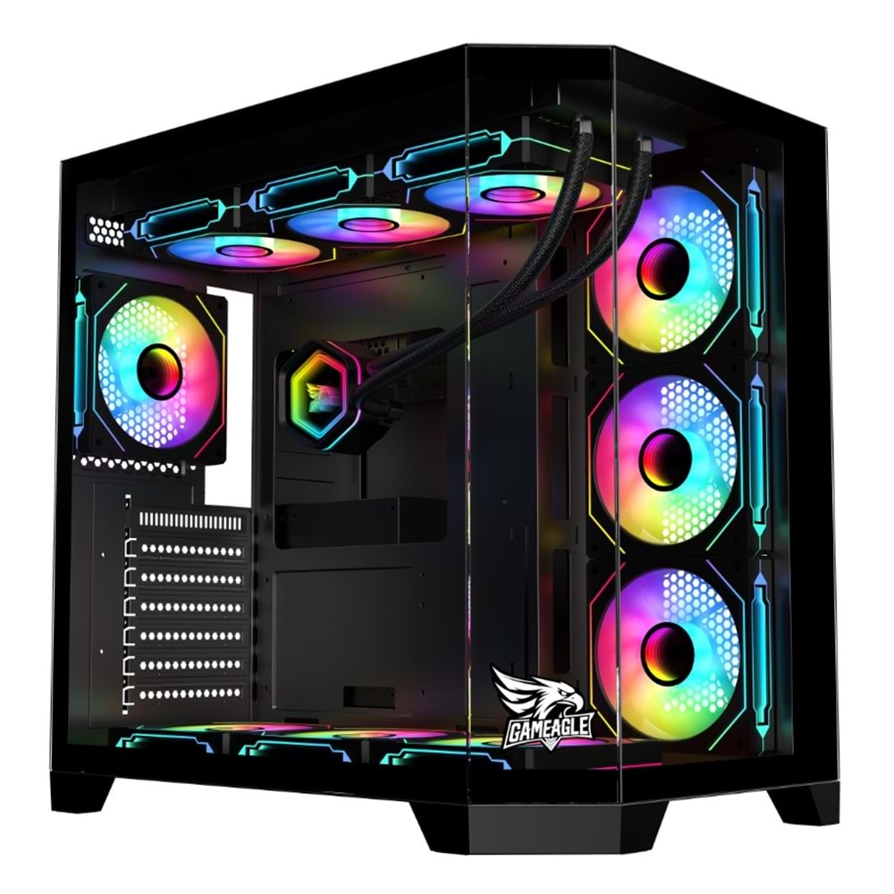 GAMEAGLE EDGE SİYAH BİLGİSAYAR KASASI + 850W 80 PLUS BRONZE POWER + 360MM SIVI SOĞUTMA + 7 ARGB KUMANDALI FAN SİYAH
