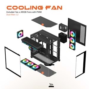 GAMEAGLE EDGE SİYAH BİLGİSAYAR KASASI + 850W 80 PLUS BRONZE POWER + 360MM SIVI SOĞUTMA + 7 ARGB KUMANDALI FAN SİYAH