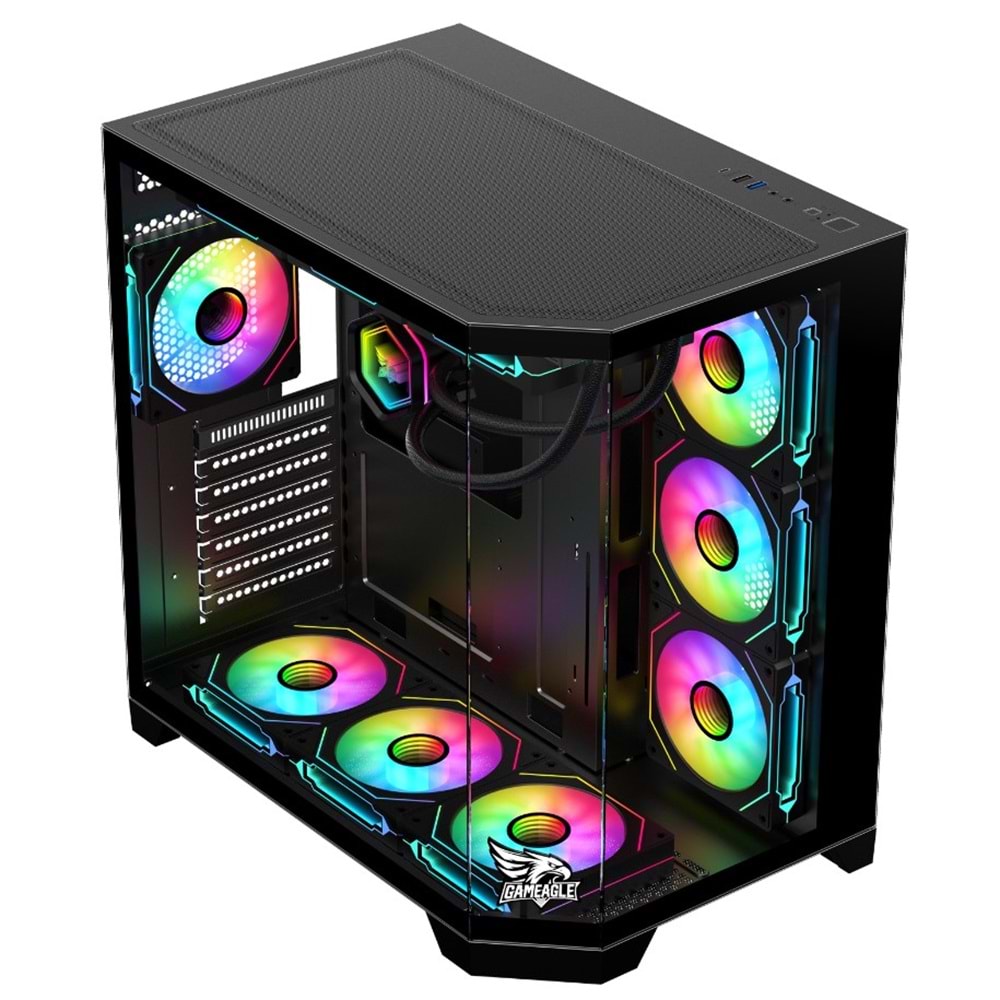 GAMEAGLE EDGE SİYAH BİLGİSAYAR KASASI + 850W 80 PLUS BRONZE POWER + 360MM SIVI SOĞUTMA + 7 ARGB KUMANDALI FAN SİYAH