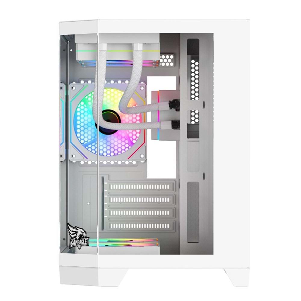 GAMEAGLE EDGE BEYAZ COMPACT +80 BRONZE 750W POWER + 240MM SIVI SOĞUTMA + 3 ADET ARGB KUMANDALI AKVARYUM KASA BEYAZ