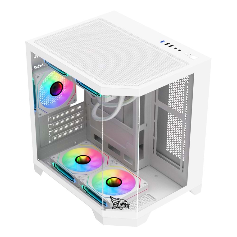 GAMEAGLE EDGE BEYAZ COMPACT +80 BRONZE 750W POWER + 240MM SIVI SOĞUTMA + 3 ADET ARGB KUMANDALI AKVARYUM KASA BEYAZ